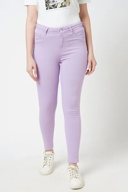 Lilac Solid Ankle Length High Rise Casual Women Skinny Fit Jeans